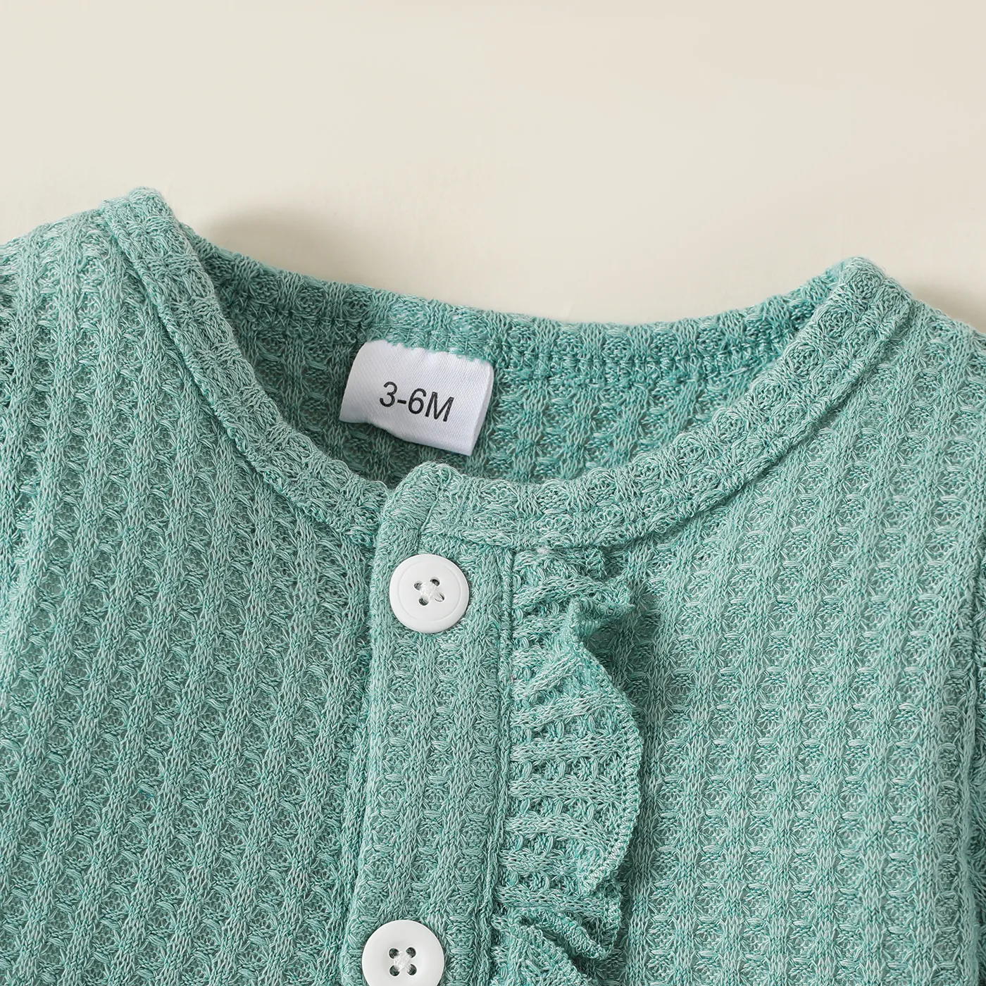 Baby Girl Solid Waffle Textured Ruffled Button Front Long-sleeve Dress  image 4
