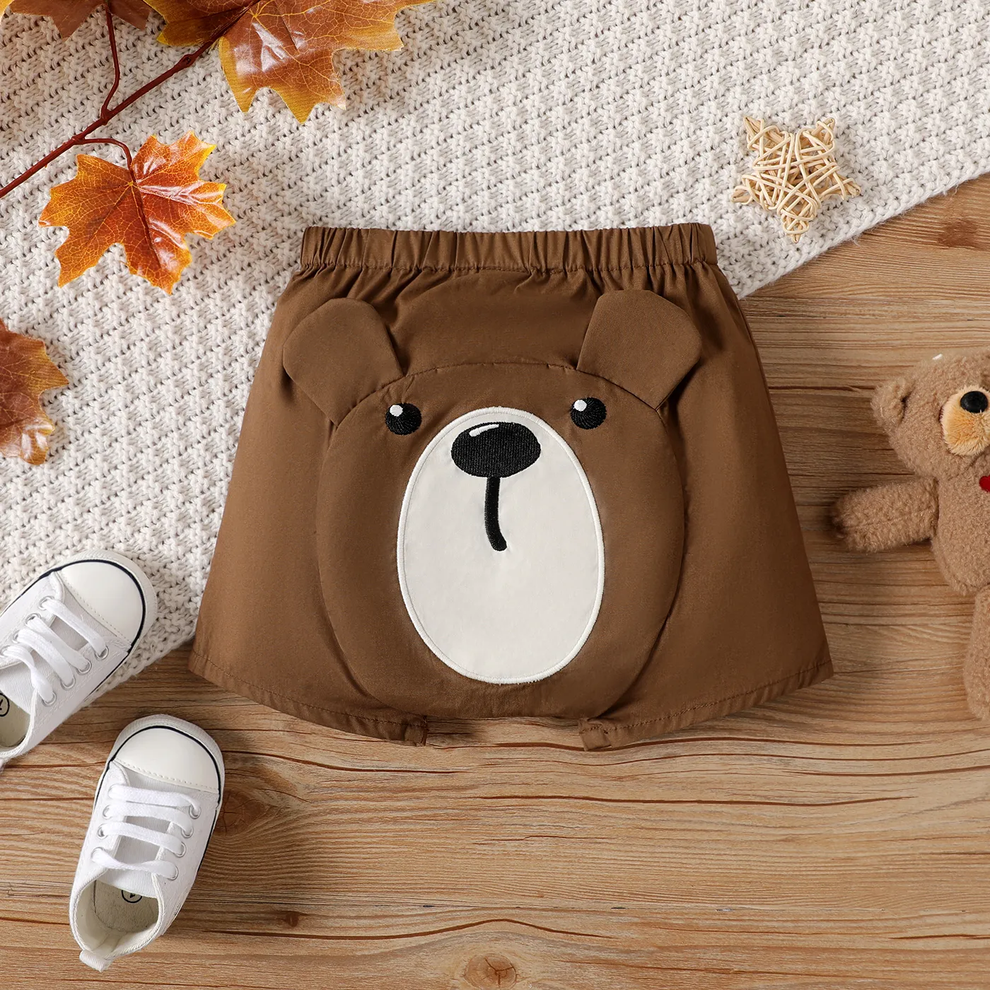 Baby Boy 100% Cotton 3D Ears Detail Bear Print Shorts Brown- big image 1