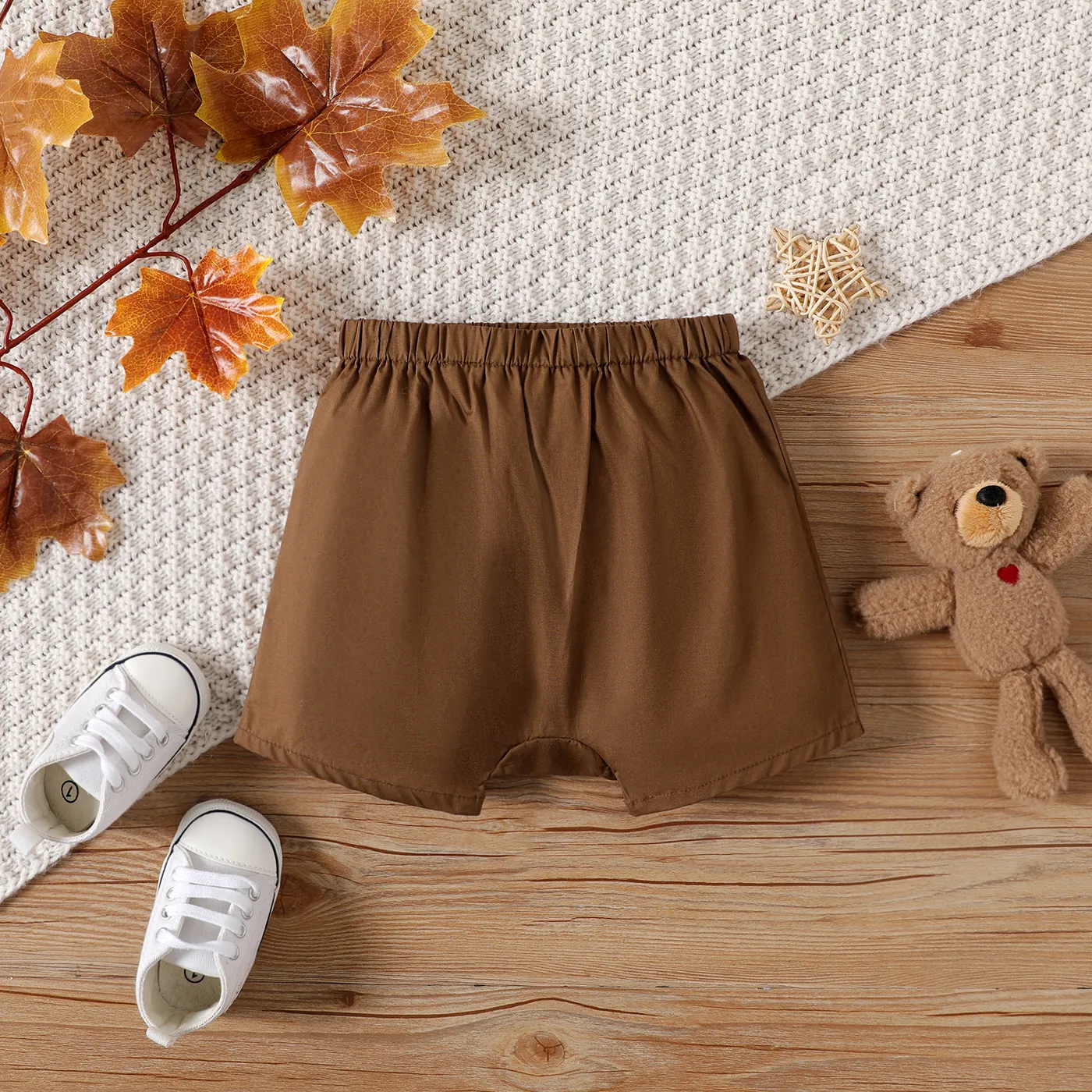 Baby Boy 100% Cotton 3D Ears Detail Bear Print Shorts Brown- image 3