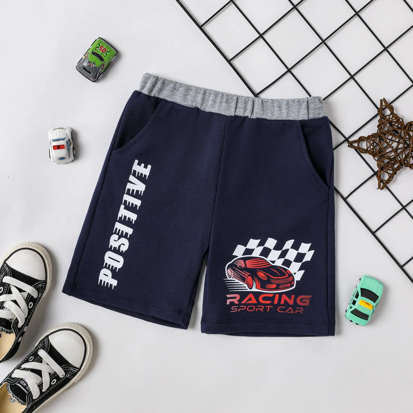 Toddler Boy Racing Car Print Elasticized Shorts royalblue big image 1