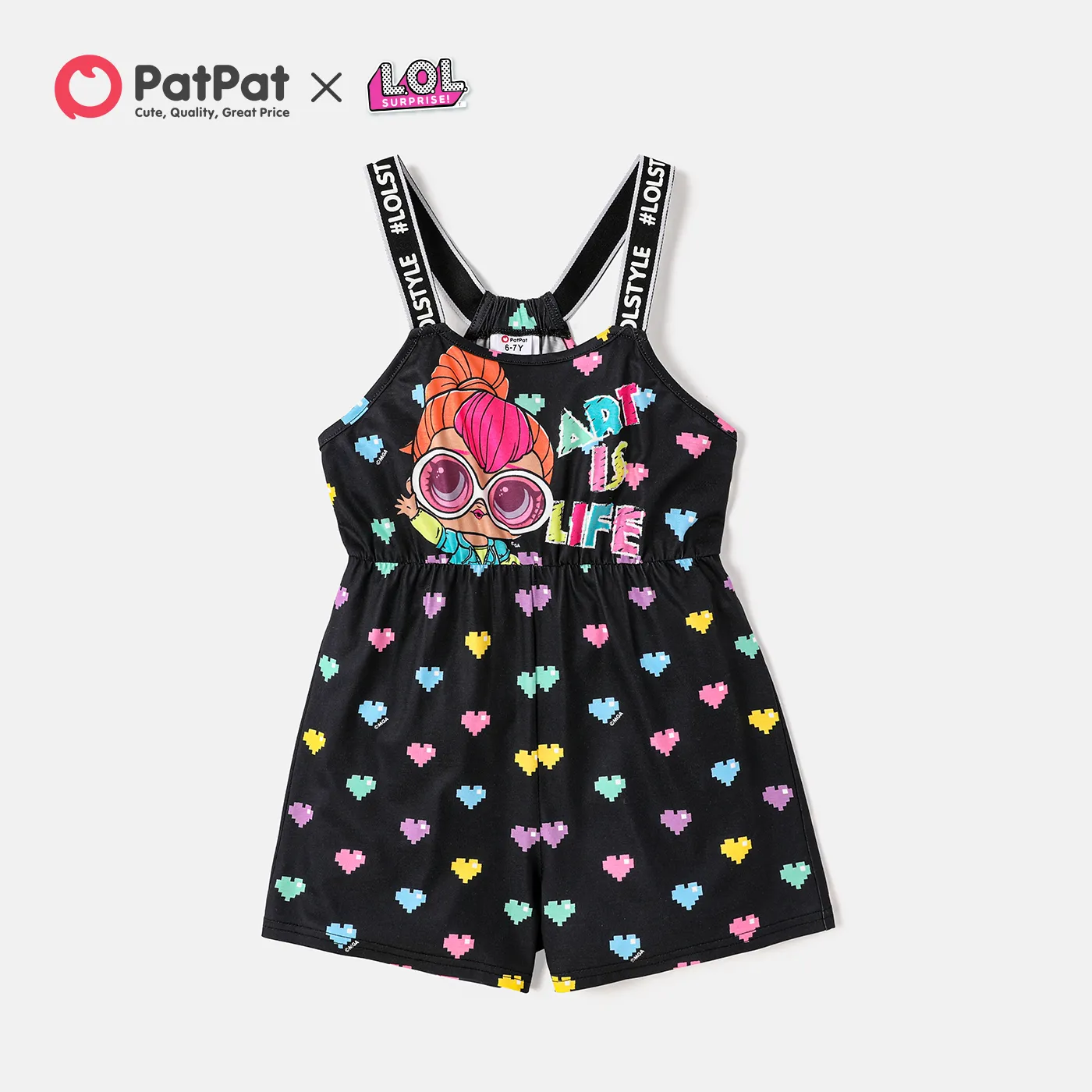 L.O.L. SURPRISE! Toddler/Kid Girl Character & Heart Print Letter Tape Cami Romper Black big image 1