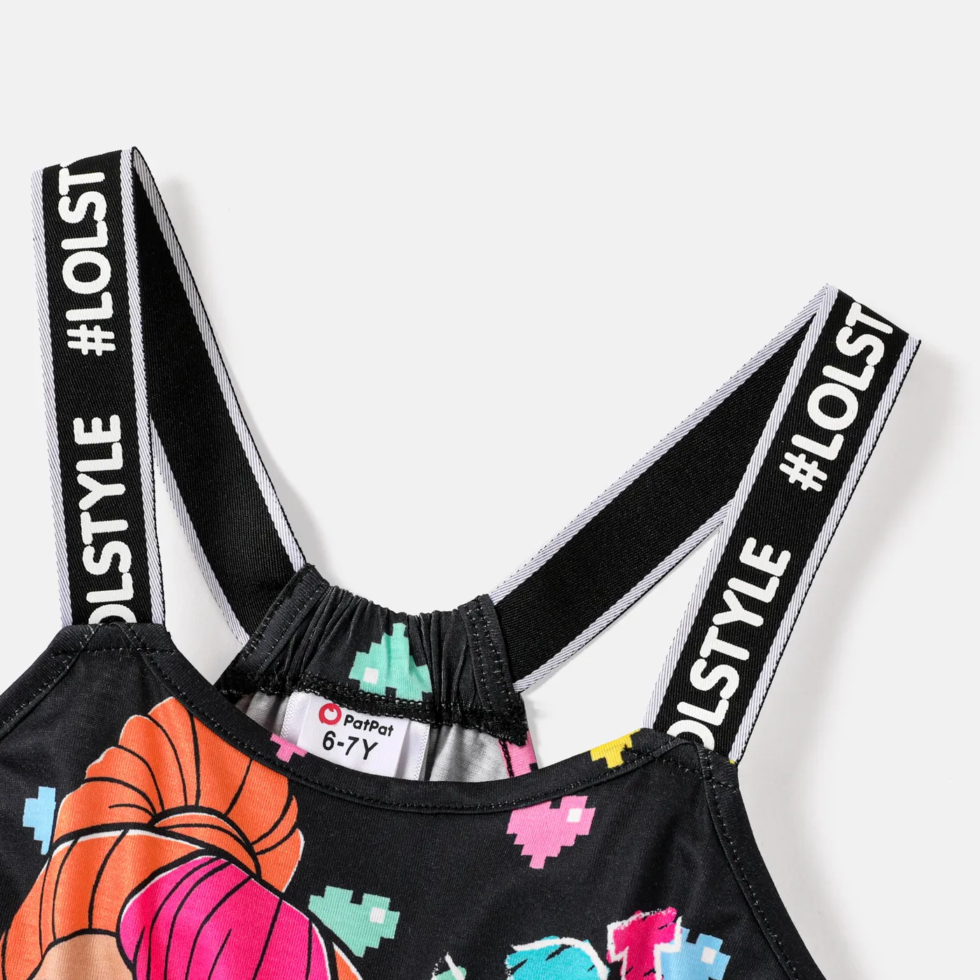 L.O.L. SURPRISE! Toddler/Kid Girl Character & Heart Print Letter Tape Cami Romper Black image 3