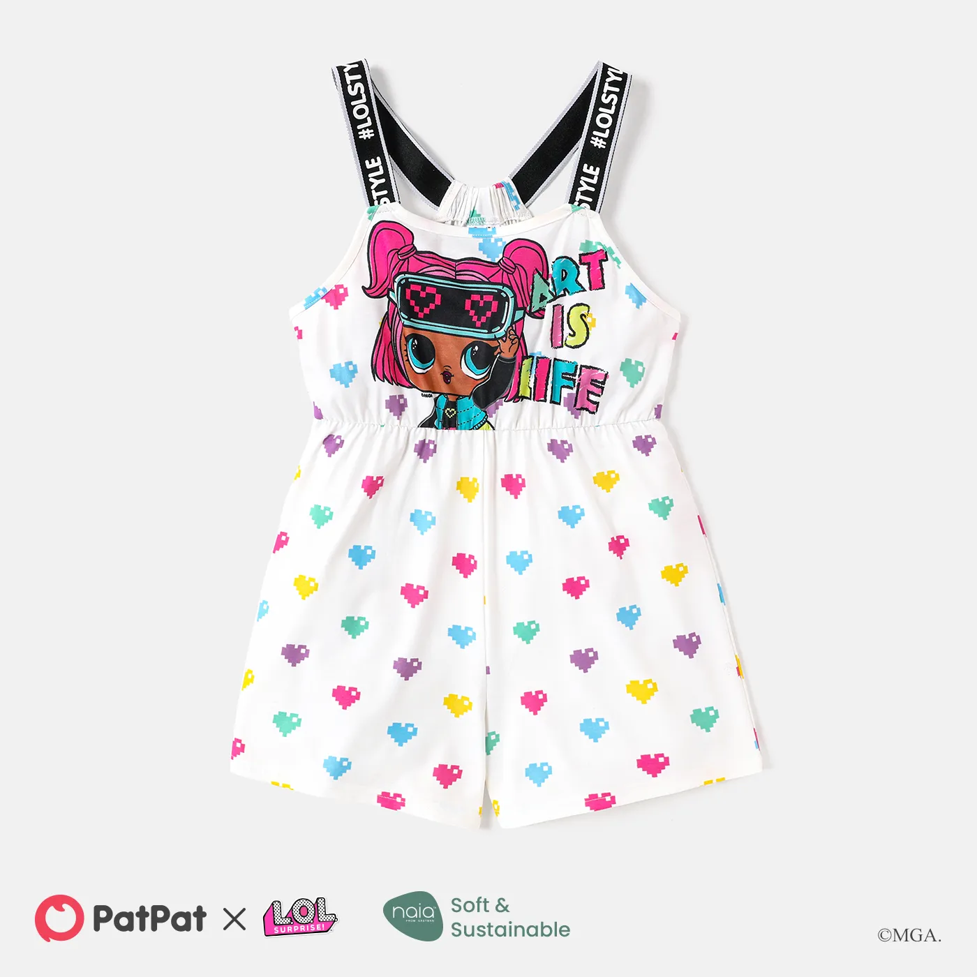 L.O.L. SURPRISE! Toddler/Kid Girl Character & Heart Print Letter Tape Cami Romper White