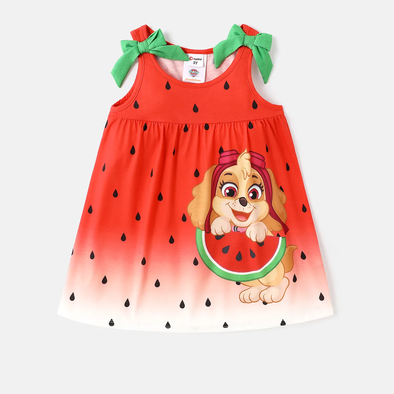 PAW Patrol Toddler Girls 1pc Naia™ Watermelon Print Bowknot Design Sleeveless Dress Red big image 1