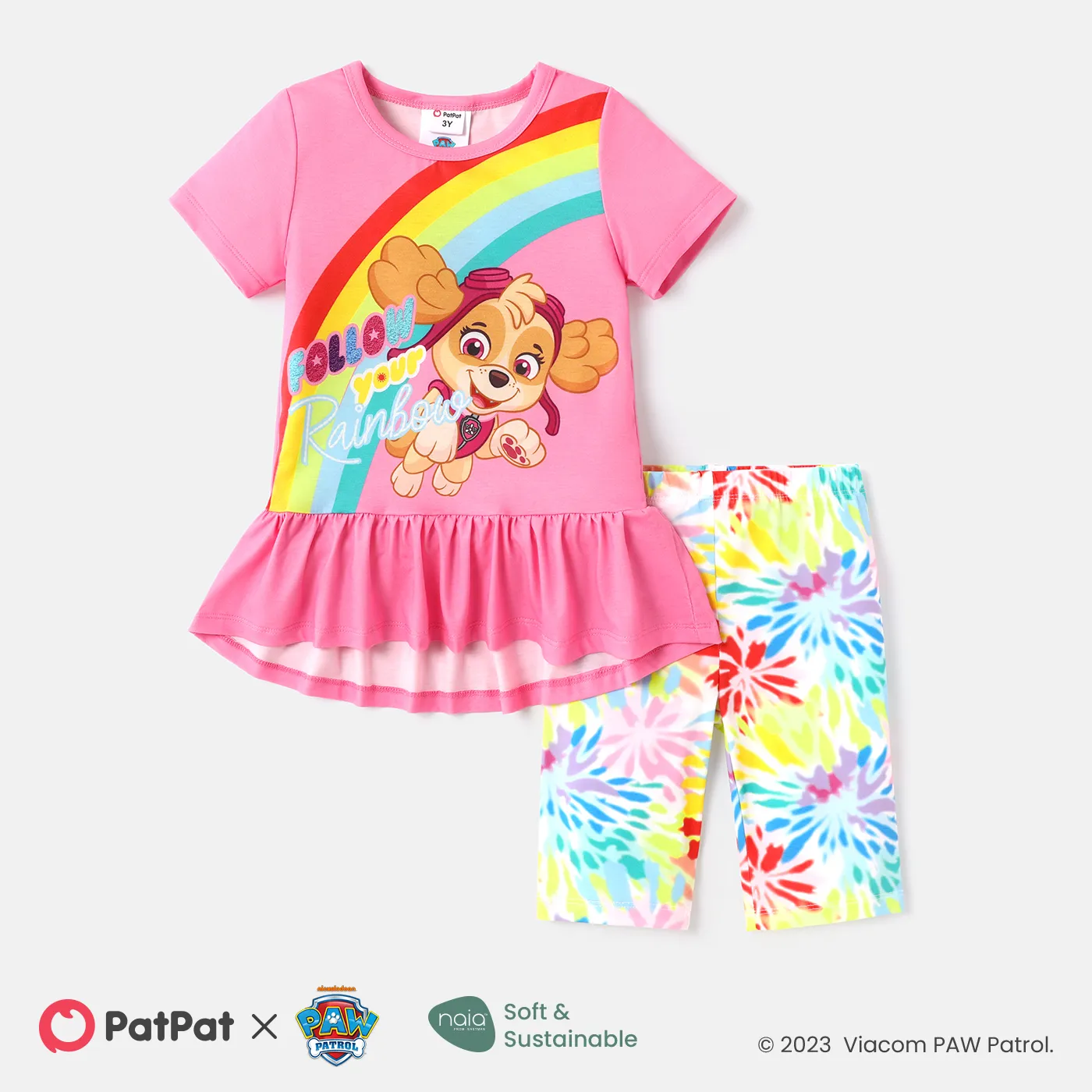 

PAW Patrol Toddler Girl 2pcs Rainbow Print Ruffle Hem Short-sleeve Tee and Allover Shorts Set