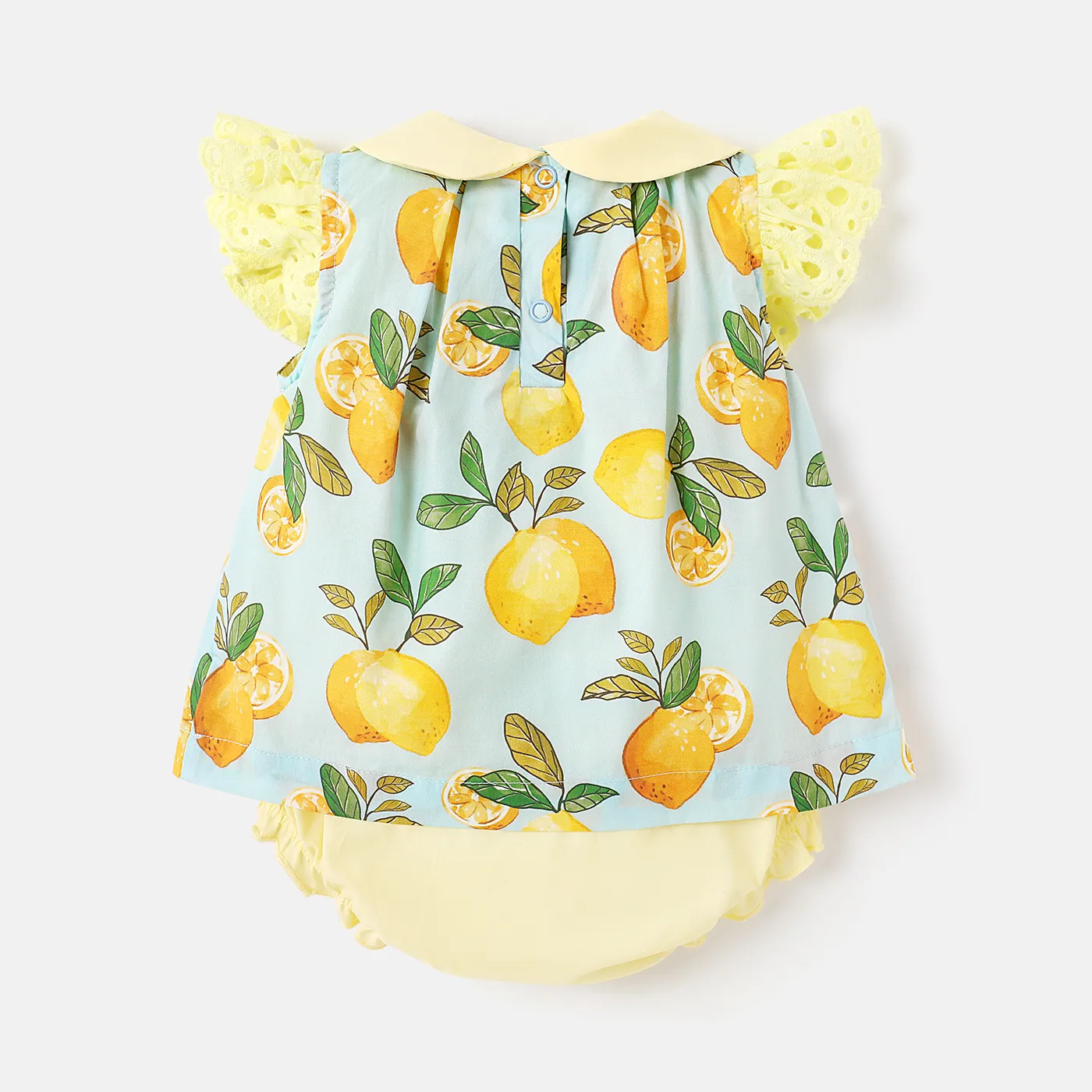Baby Girl 100% Cotton Allover Lemon Print Peter Pan Collar Flutter-sleeve Romper  image 5