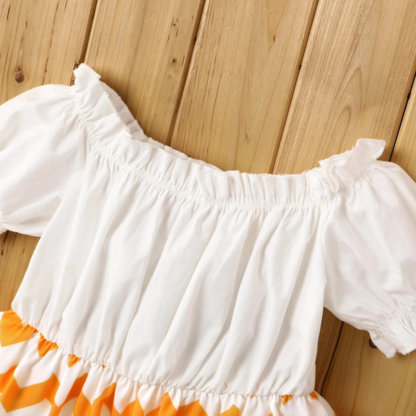 Toddler Girl Geo Panel Ruched Off-Shoulder Dress yellowwhite image 2