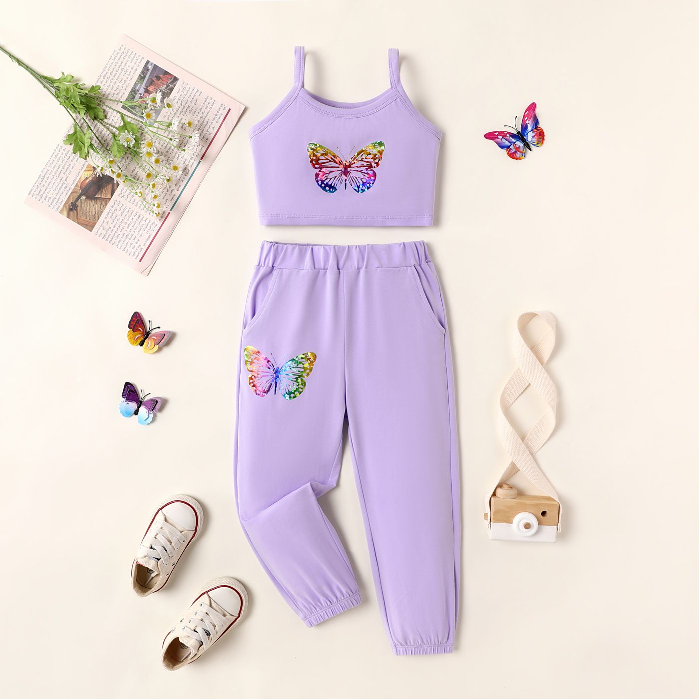 

2pcs Toddler Girl Cotton Butterfly Print Camisole and Elasticized Pants Set