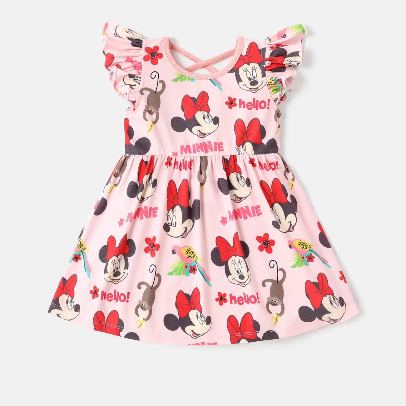 迪士尼嬰兒/幼兒女孩荷葉袖全身印花 naia™ 連衣裙 粉色 big image 1
