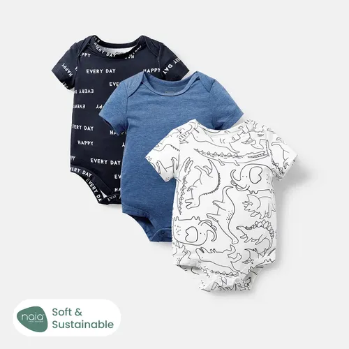 Naia Baby Boy Dinosaur/Letter Print/Blue Short-sleeve Rompers