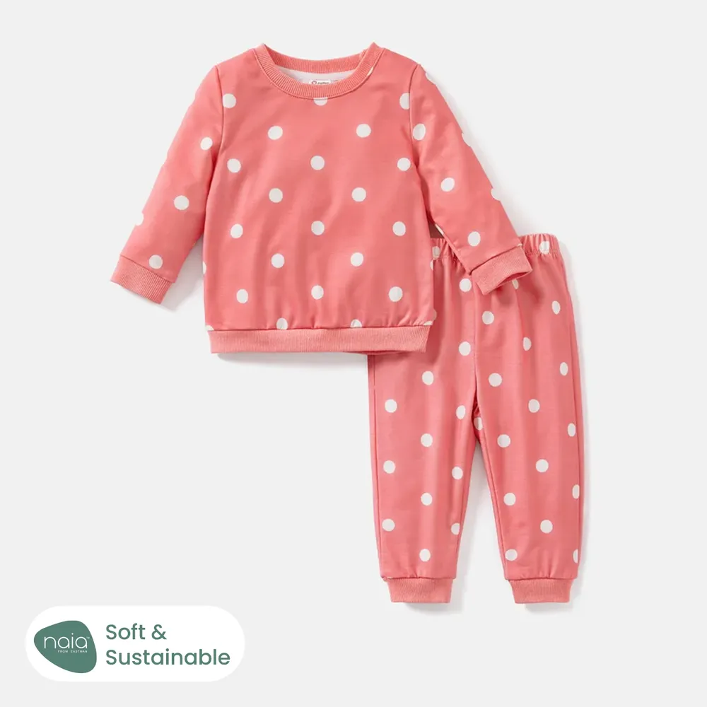 2pcs Baby Girl/Boy Polka dots/Star Print Sweatshirt and Pants Set  big image 1
