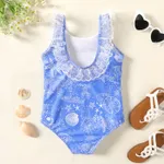 Kid Girl Blue Ocean Graphic Lace Detail One-piece Swimsuit  image 6