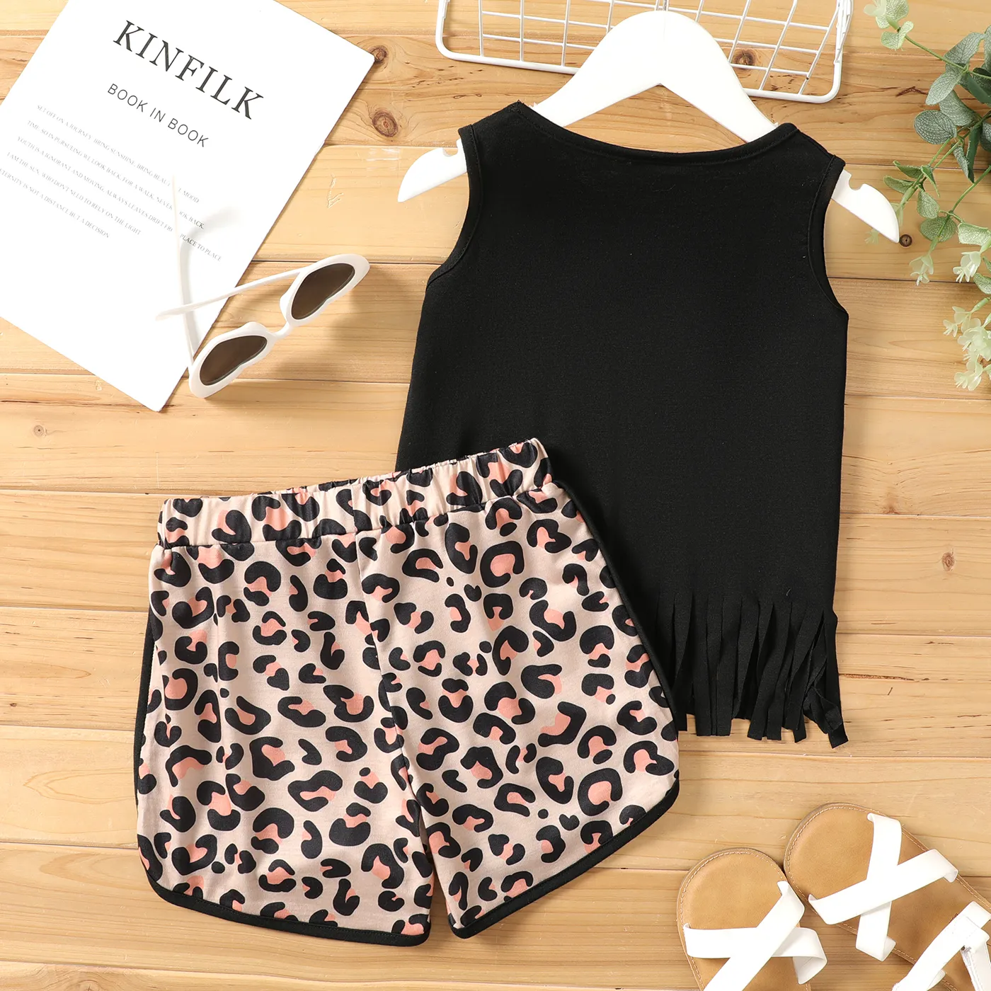 Mother's Day 2Pcs Kid Girl Letter Print Tassel Hem Sports Tank Top and Shorts Set  image 2