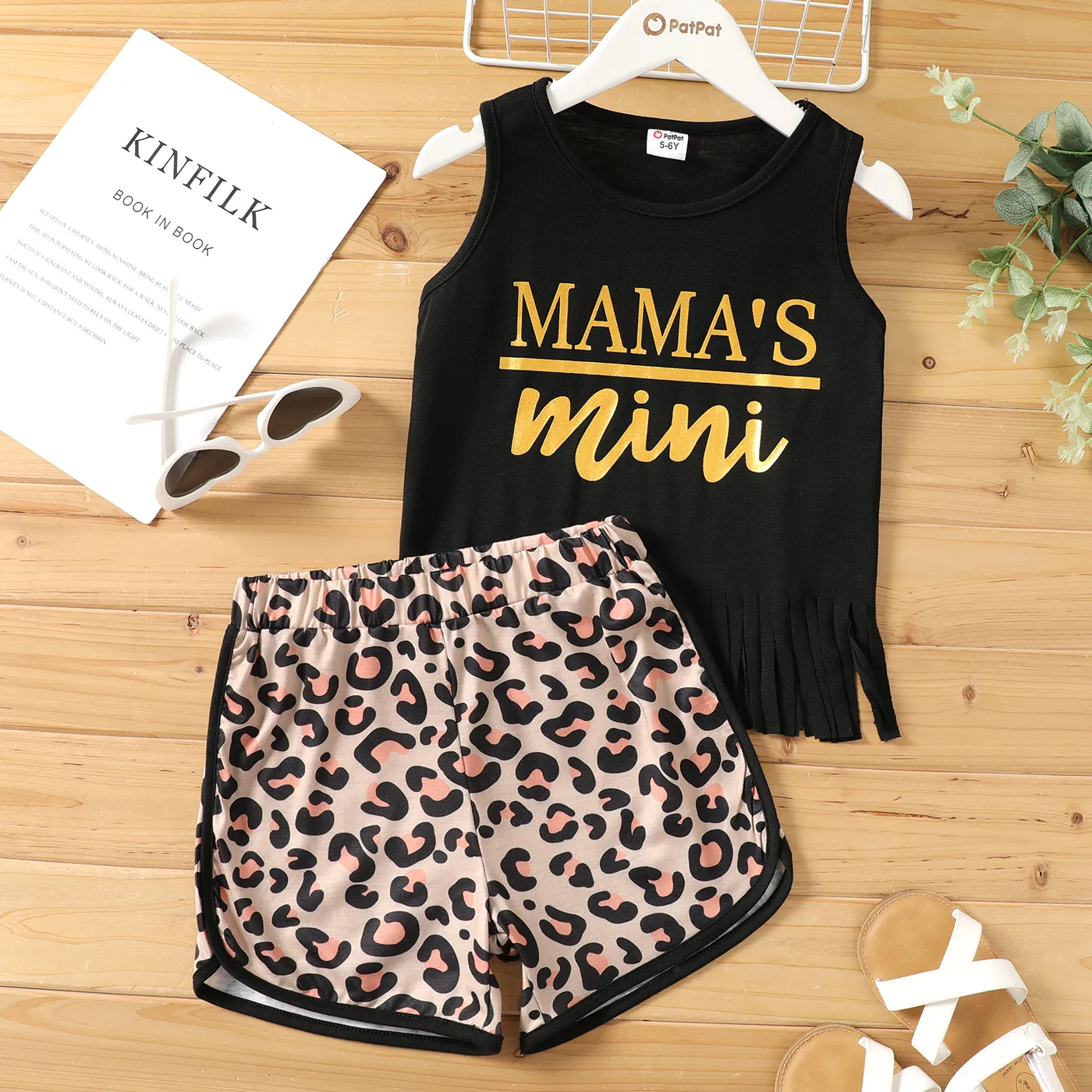 Mother's Day 2Pcs Kid Girl Letter Print Tassel Hem Sports Tank Top and Shorts Set  big image 1