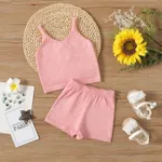 2pcs Baby Girl Pink Knitted Cami Top & Shorts Set  image 3