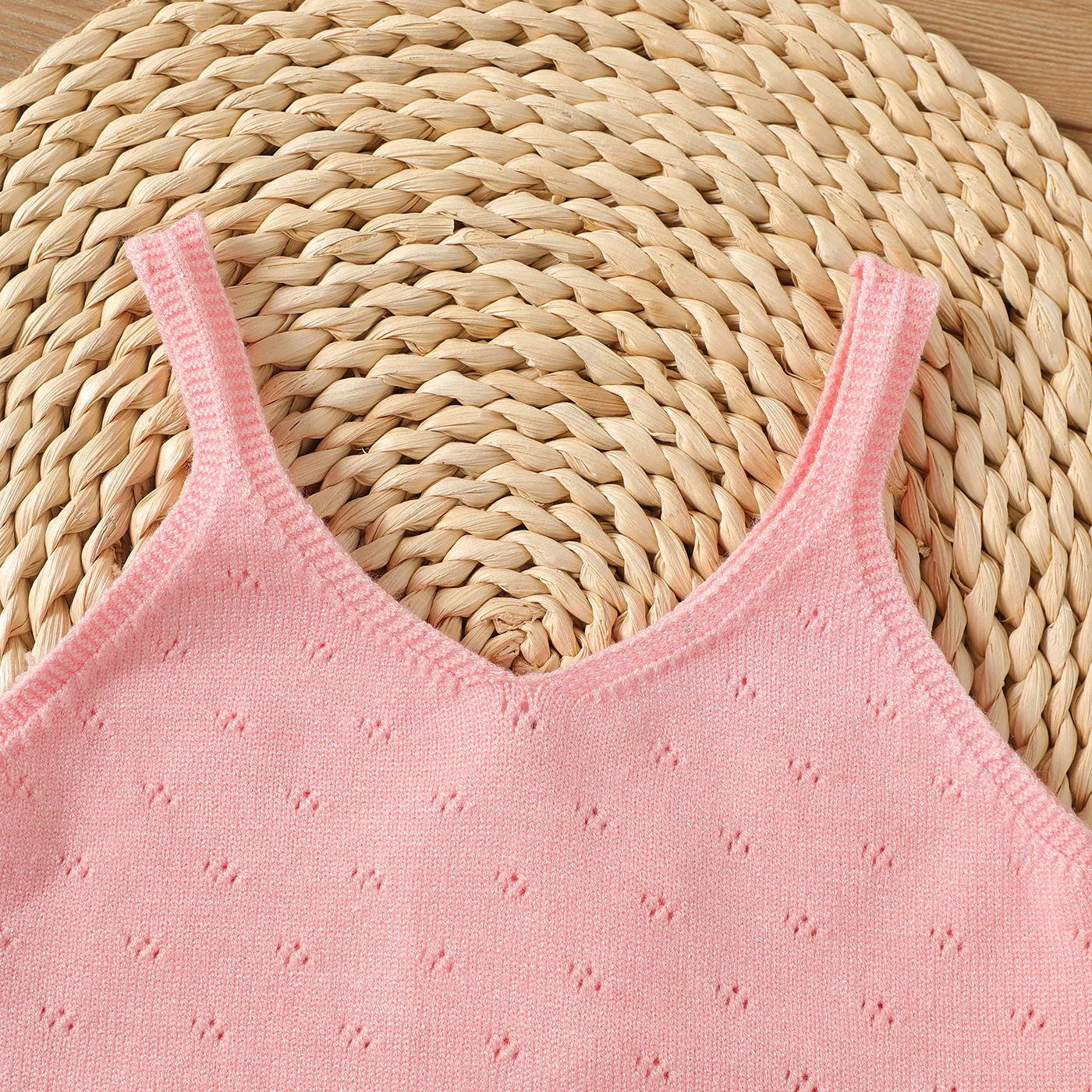 2pcs Baby Girl Pink Knitted Cami Top & Shorts Set  image 4