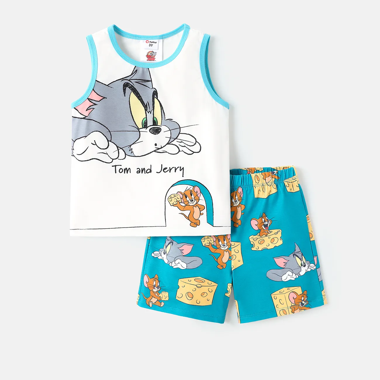 Tom and Jerry Toddler Girl/Boy 2pcs Letter Print Tank Top and Elasticized Shorts Set White big image 1