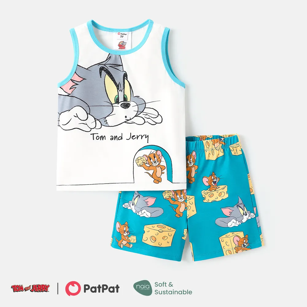 Tom and Jerry Toddler Girl/Boy 2pcs Letter Print Tank Top and Elasticized Shorts Set  big image 1