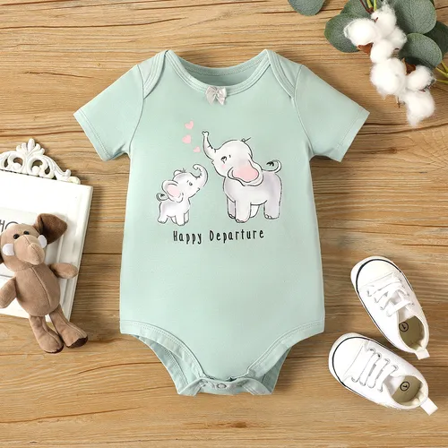 Baby Girl Elephant Print Short-sleeve Cotton Rompers