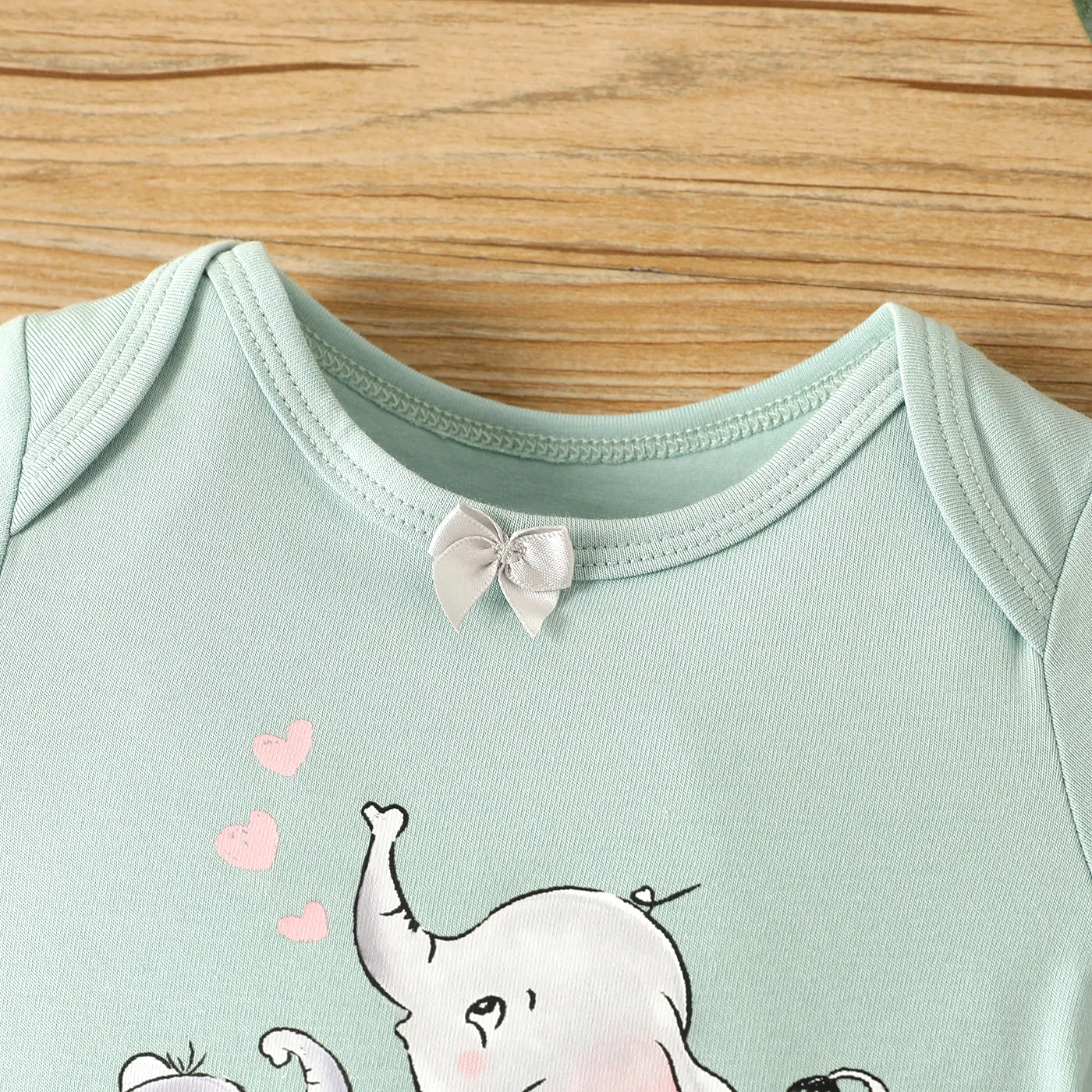 Baby Girl Elephant Print Short-sleeve Cotton Rompers Light Green image 5