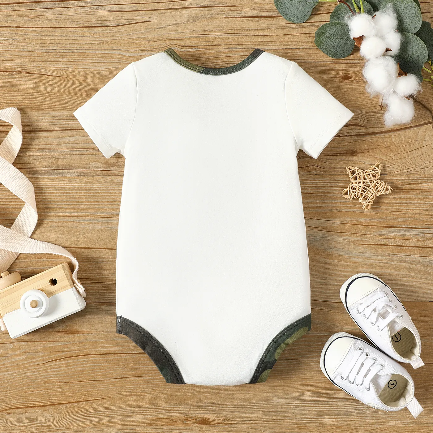 Baby Girl/Boy Cotton Letter Print Short-sleeve Rompers White image 6