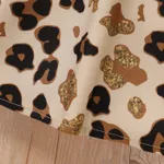 Baby Girl Cold Shoulder Short-sleeve Solid & Leopard Print Spliced Dress  image 5