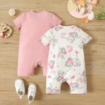 2-Pack Naia Baby Girl Cotton Elephant Print/Pink Zipper Design Short-sleeve Rompers  image 5