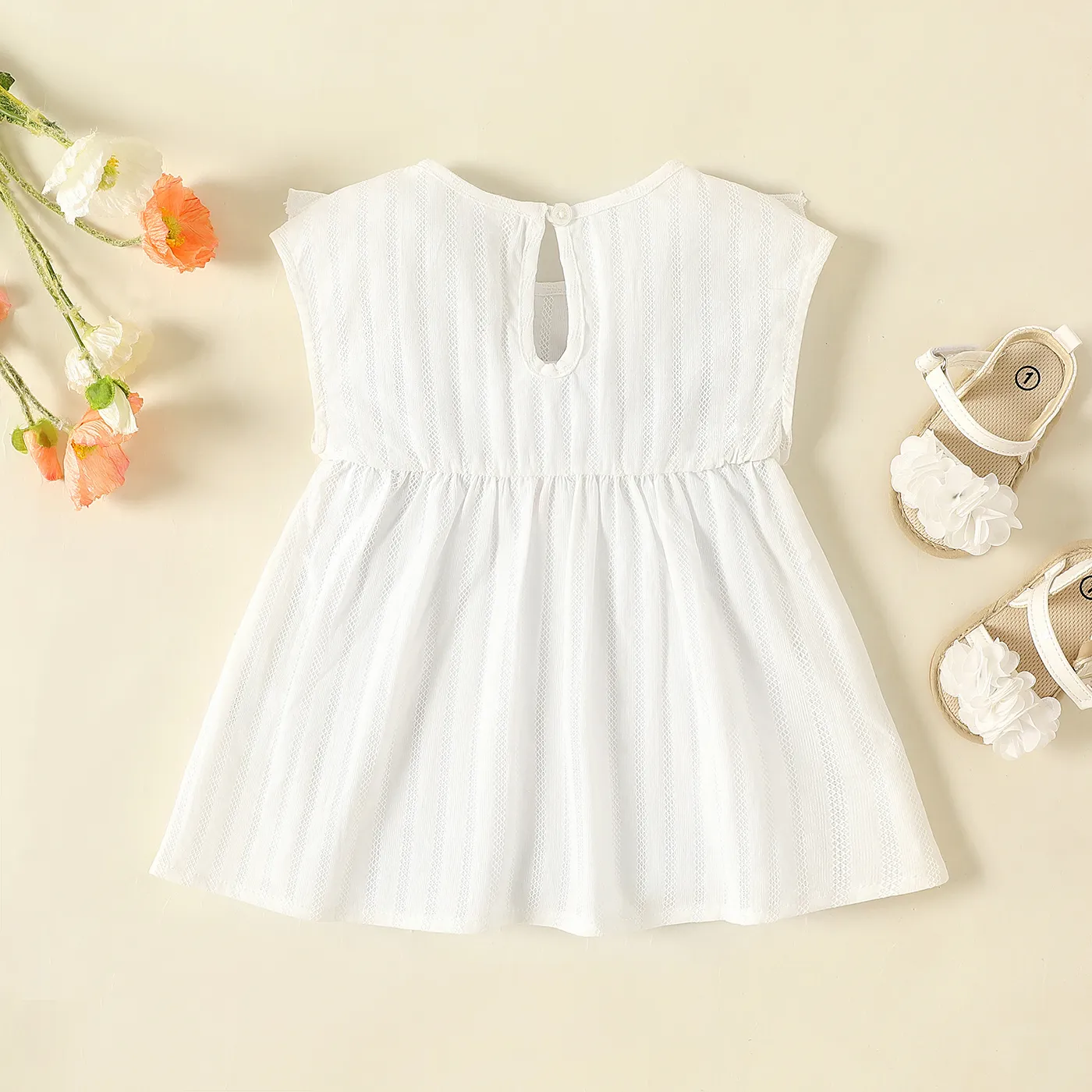 Baby Girl 100% Cotton Floral Embroidered Ruffle Sleeveless Blouse  image 5