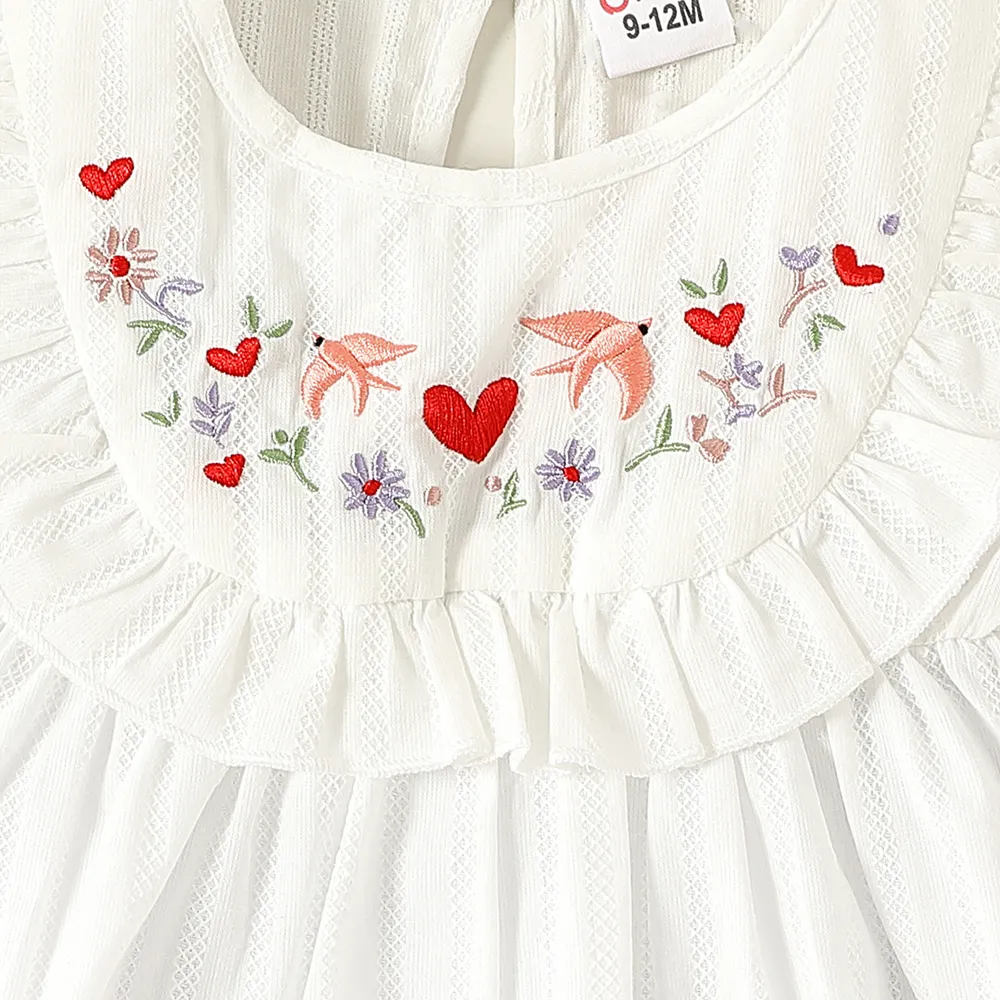 Baby Girl 100% Cotton Floral Embroidered Ruffle Sleeveless Blouse  big image 6