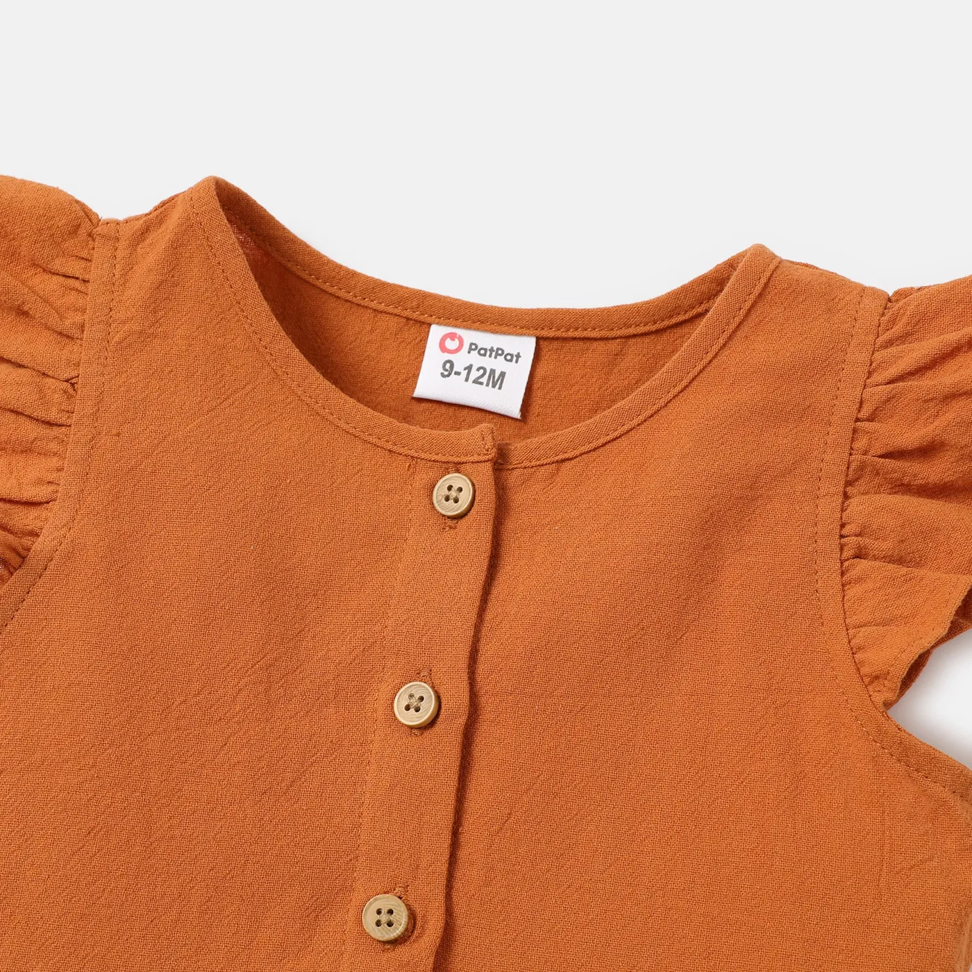 Baby/Toddler Girl 100% Cotton Solid Color Button Design Flutter-sleeve Dress YellowBrown image 5
