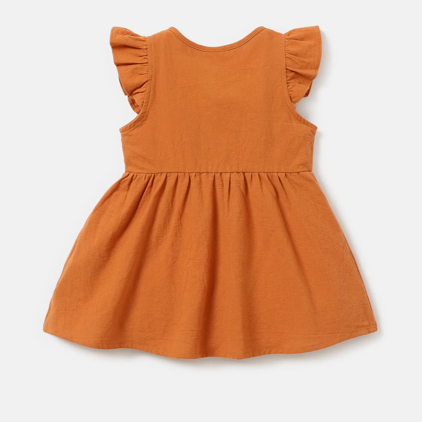 Baby/Toddler Girl 100% Cotton Solid Color Button Design Flutter-sleeve Dress YellowBrown image 3