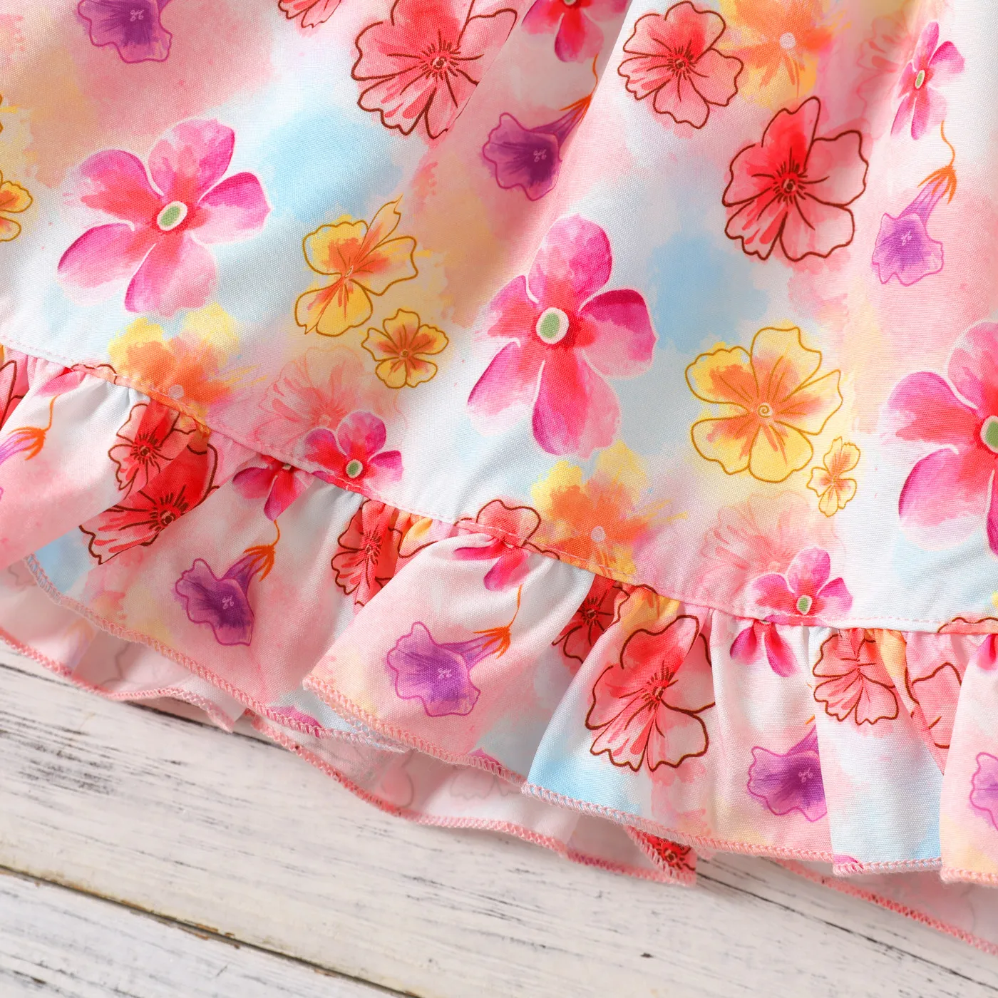 Baby Girl Allover Flower Print Frill Trim Puff-sleeve Dress Colorful image 5