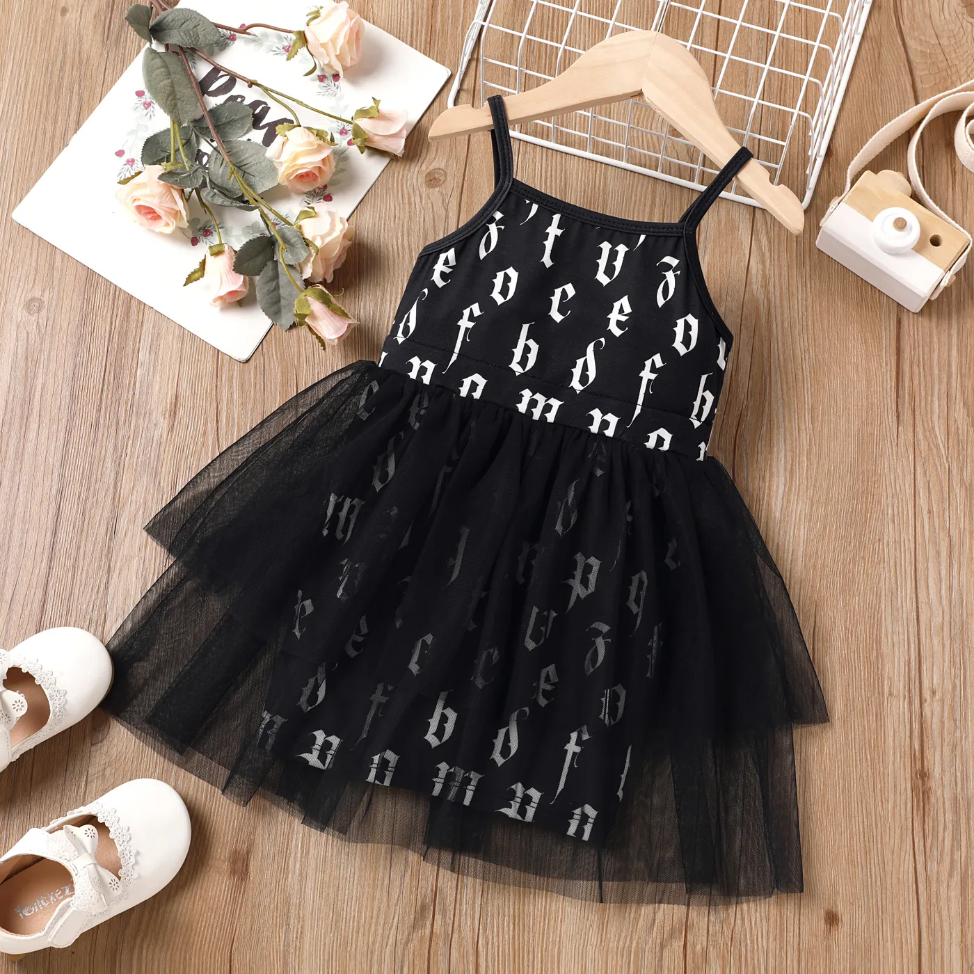 Toddler Girl Naia Letter Print Overlay Slip Dress Black image 2