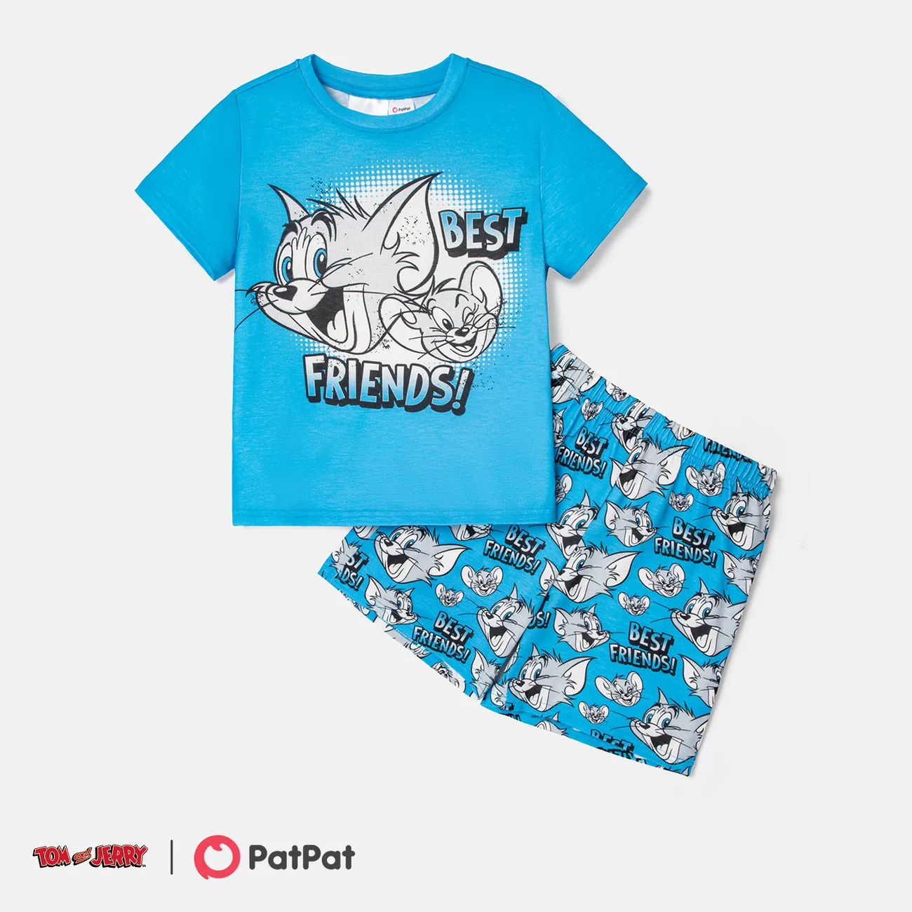 Tom and Jerry Toddler/Kid Girl/Boy Colorblock Short-sleeve Tee and Shorts Pajamas Set Blue big image 1