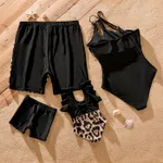 Family Matching Leopard & Black Spliced One Shoulder One-piece Swimsuit or Letter Graphic Swim Trunks Shorts  image 3