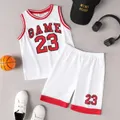 2Pcs Kid Boy Letter & Number Print Sports Tank Top and Shorts Set  image 1
