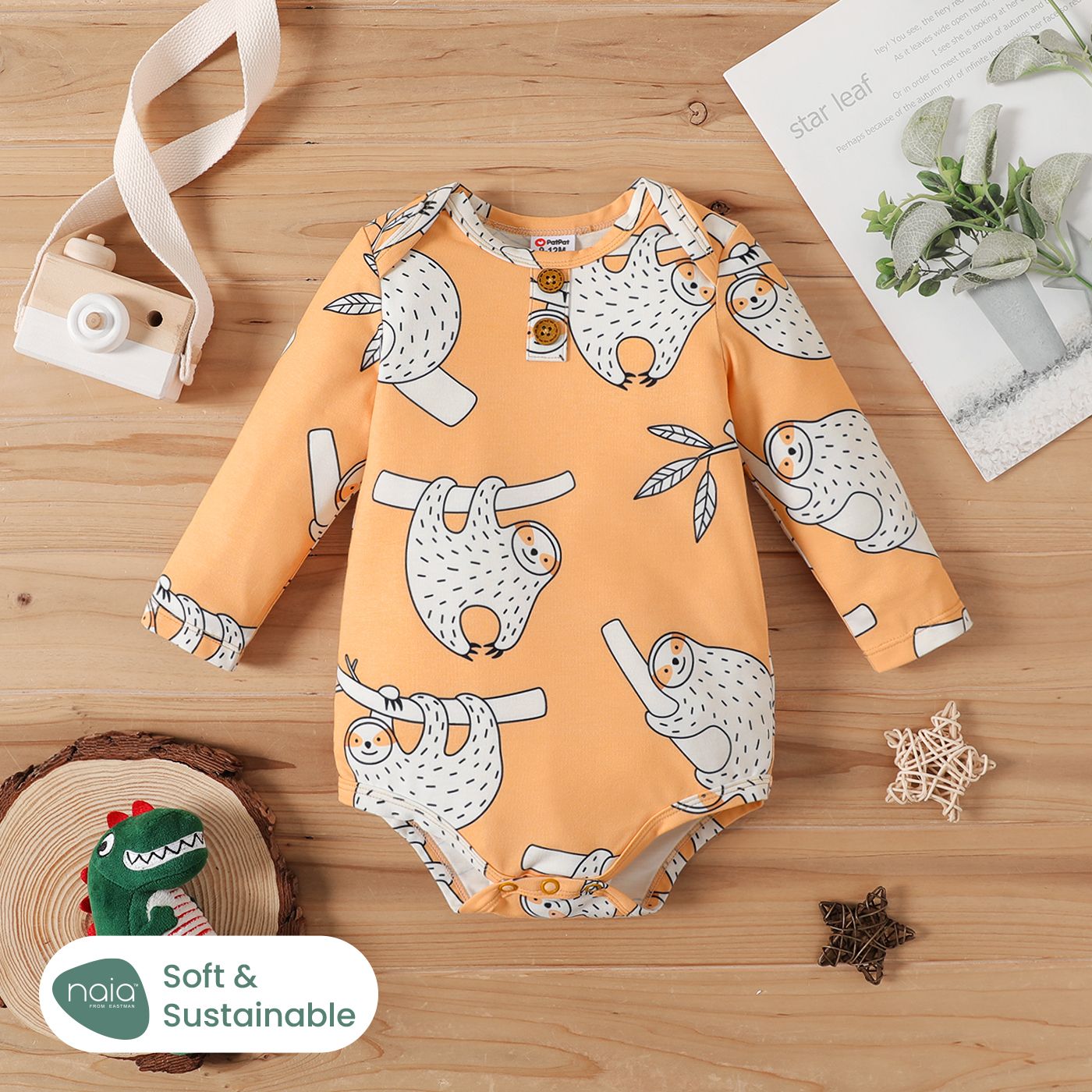 

Naia™ Baby Boy/Girl Allover Sloth Print Long-sleeve Romper