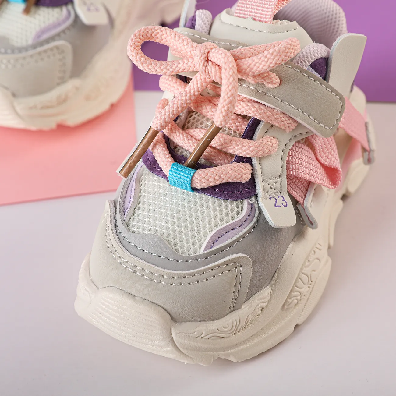 Toddler Letter Print Breathable Textured Sneakers Pink big image 1