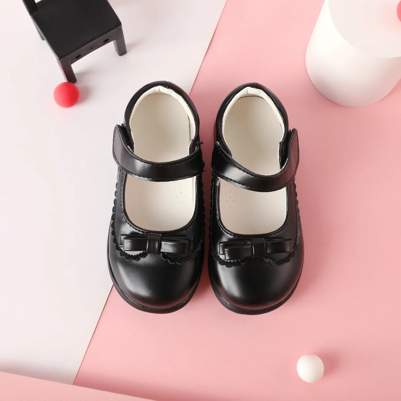 Toddler/Kids Bow Decor Velcro Solid School Shoes big image 1