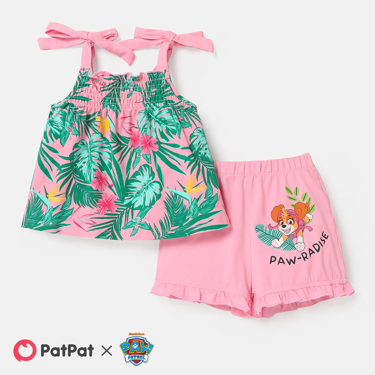 PAW Patrol Toddler Girl 2pcs Cotton Floral Print Smocked Camisole and Shorts Set  big image 1