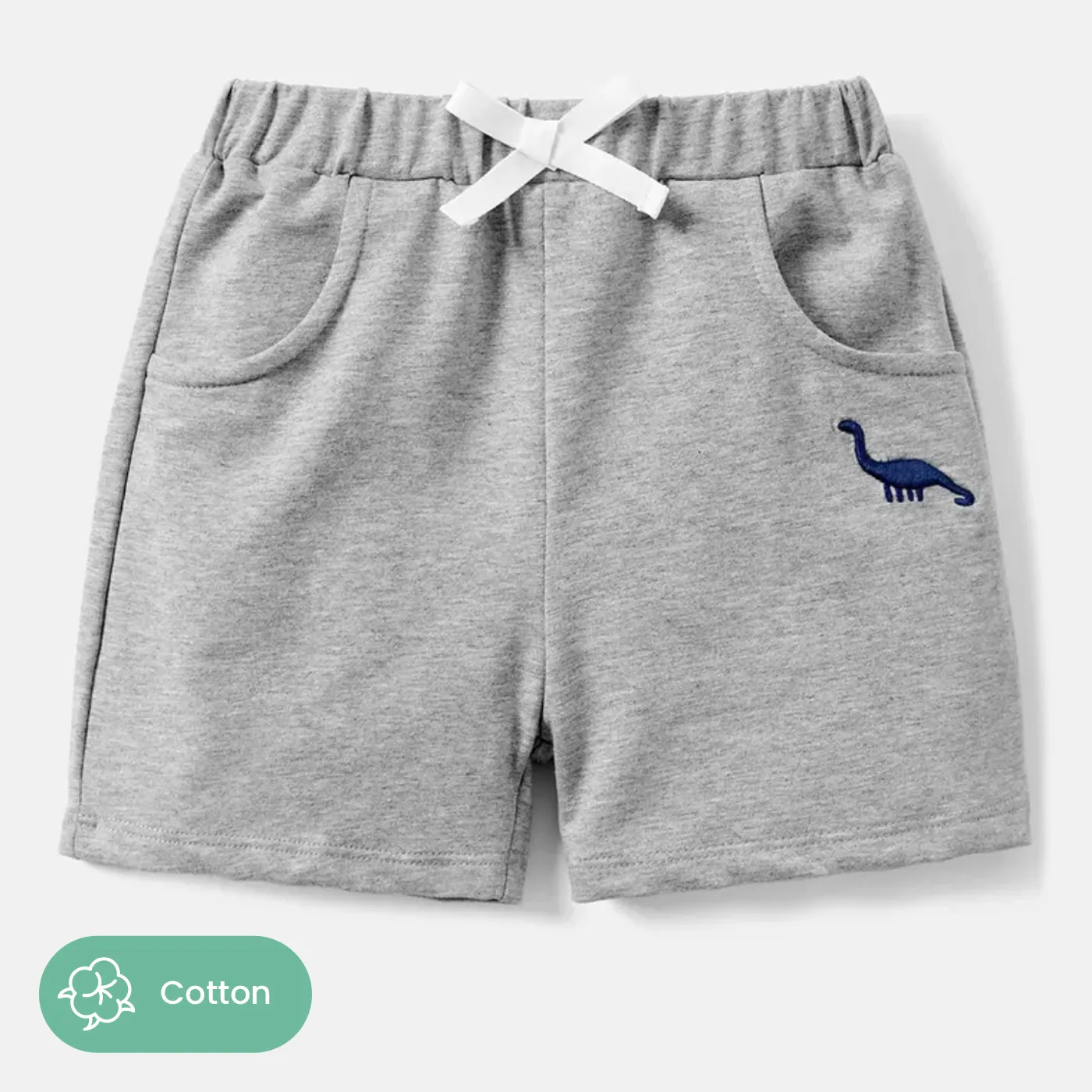 Toddler Boy Animal Dinosaur Embroidered Elasticized Cotton Shorts