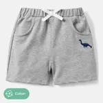 Toddler Boy Animal Dinosaur Embroidered Elasticized Cotton Shorts Grey
