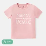 camiseta de algodão de manga curta com estampa de letras para bebês/crianças Rosa