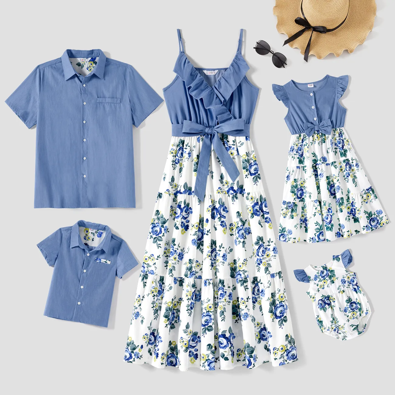 Ostern Familien-Looks Zerbrochene Blume Tanktop Familien-Outfits Sets blau big image 1