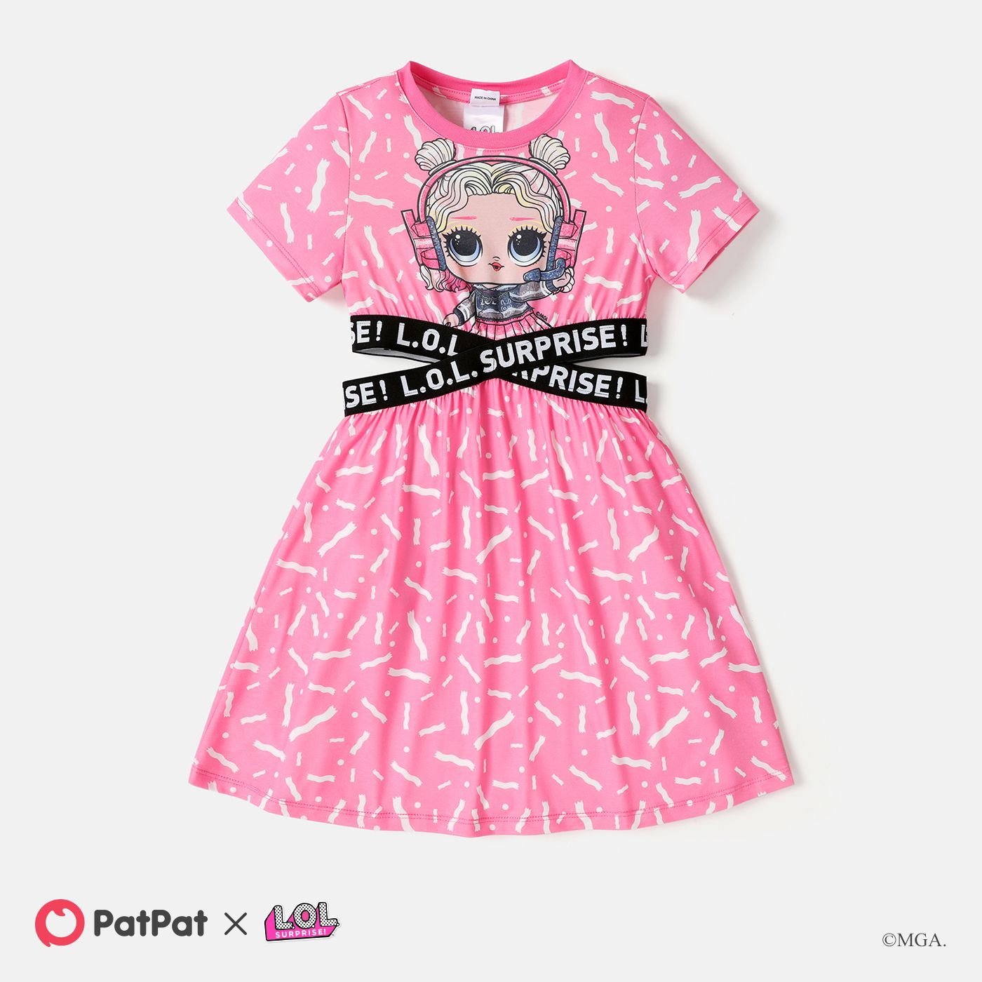 

L.O.L. SURPRISE! Kid Girl Naia™ Character Print Crisscross Cut Out Waist Short-sleeve Dress
