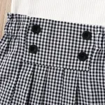 2Pcs Toddler Girl One-Shoulder Cotton Top and Button Decor Plaid Skirt Set  image 4