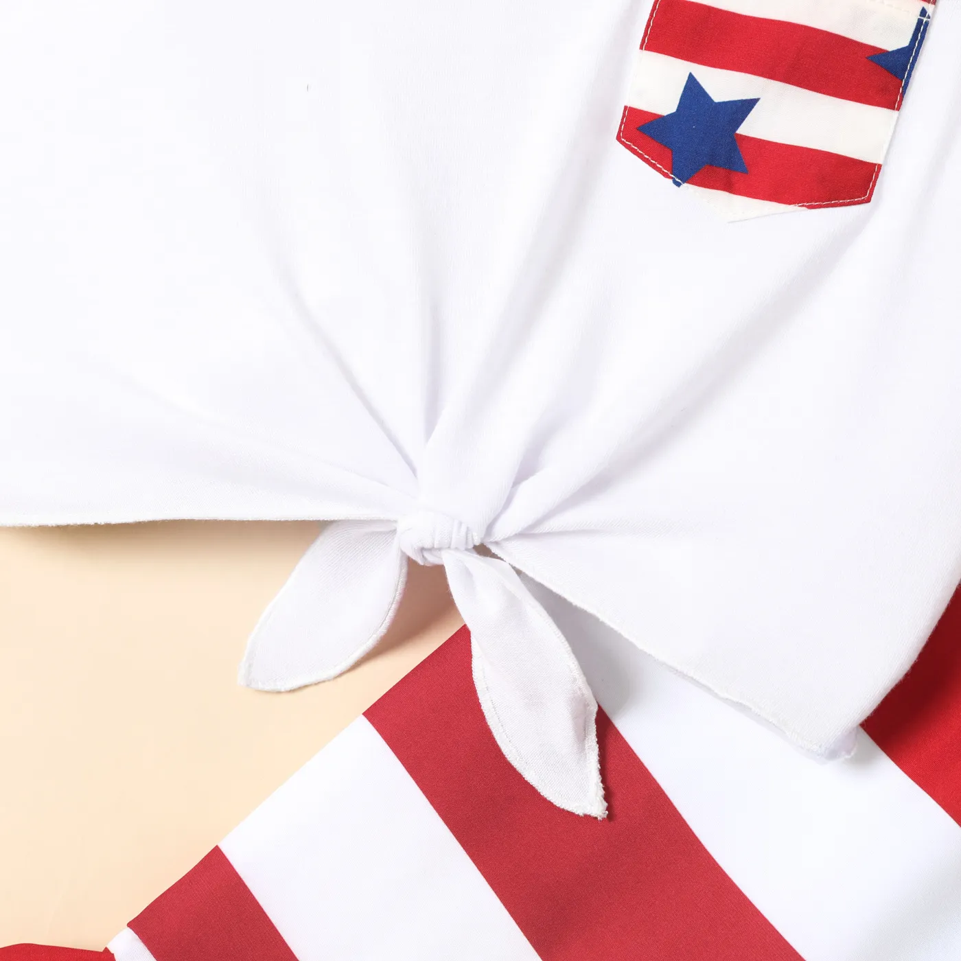 Independence Day 2pcs Toddler Girl Knot Hem Patch Pocket Tank Top and Colorblock Flared Pants Set White image 4