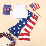 Independence Day 2pcs Toddler Girl Knot Hem Patch Pocket Tank Top and Colorblock Flared Pants Set  image 2