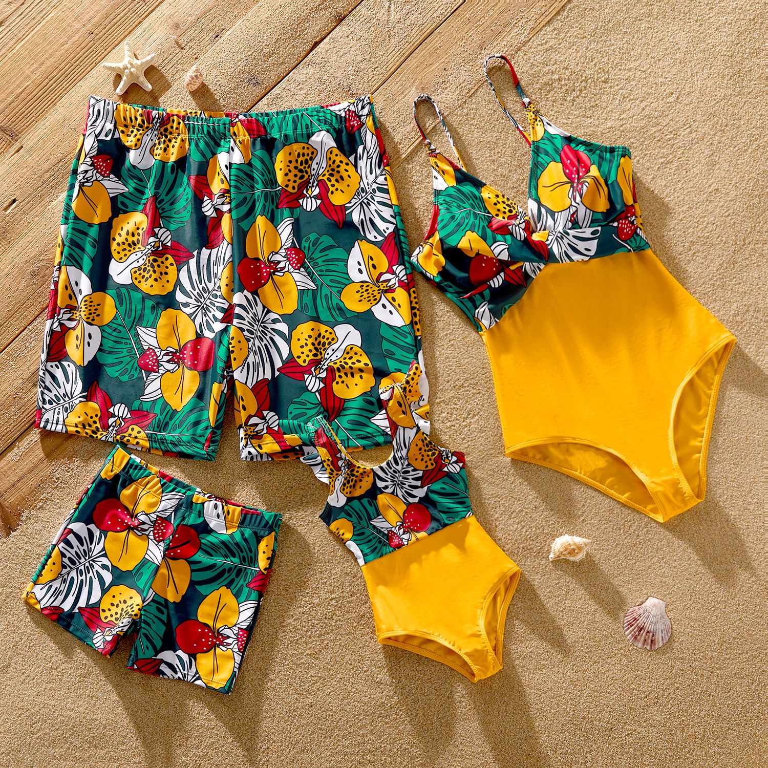 

Family Matching Allover Plant Print Spliced One-Piece Swimsuit and Swim Trunks
