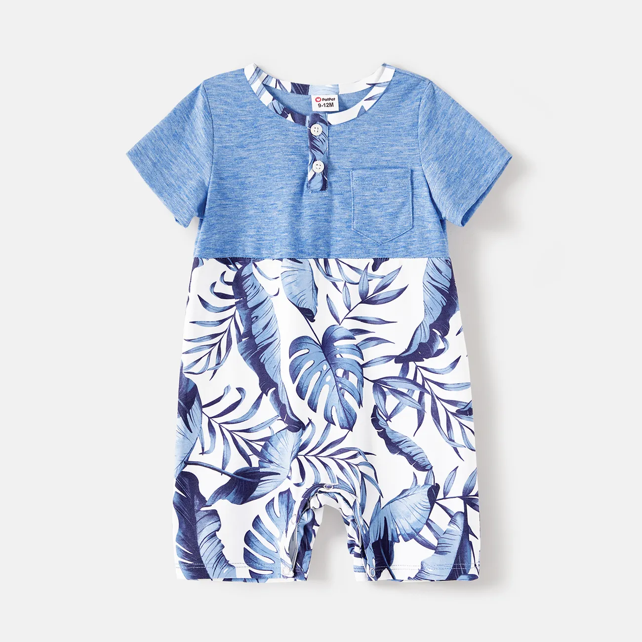 Family Matching Allover Leaf Print Naia™ Cami Dresses and Short-sleeve Colorblock T-shirts Sets lightbluewhite big image 1
